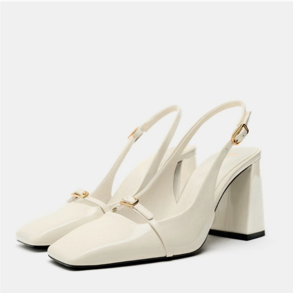 ZARA Elegant Cream Patent GUCCI Style Slingback Heels Sz 41